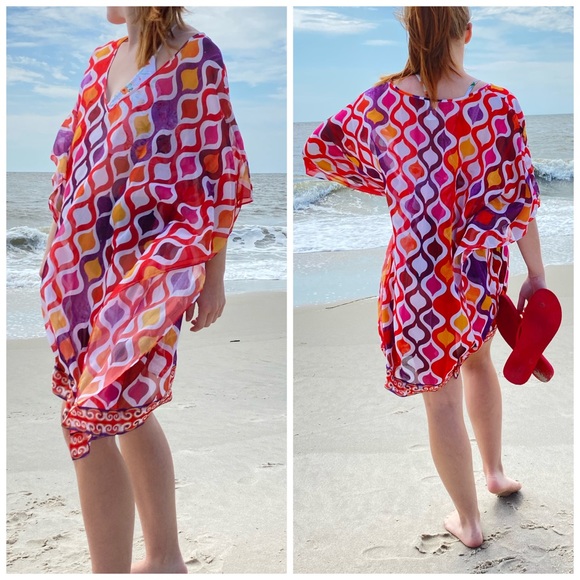 Trina Turk Ogee coverup kaftan multicolor geometric swim size XS Extra Small - Picture 2 of 8